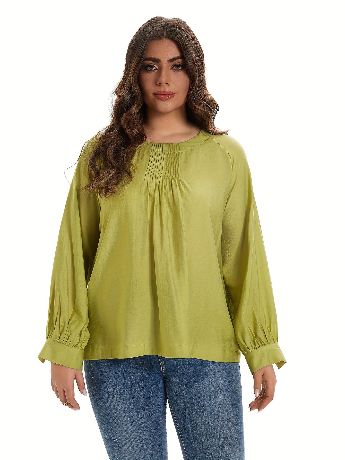 Solid Lantern Sleeve Blouse