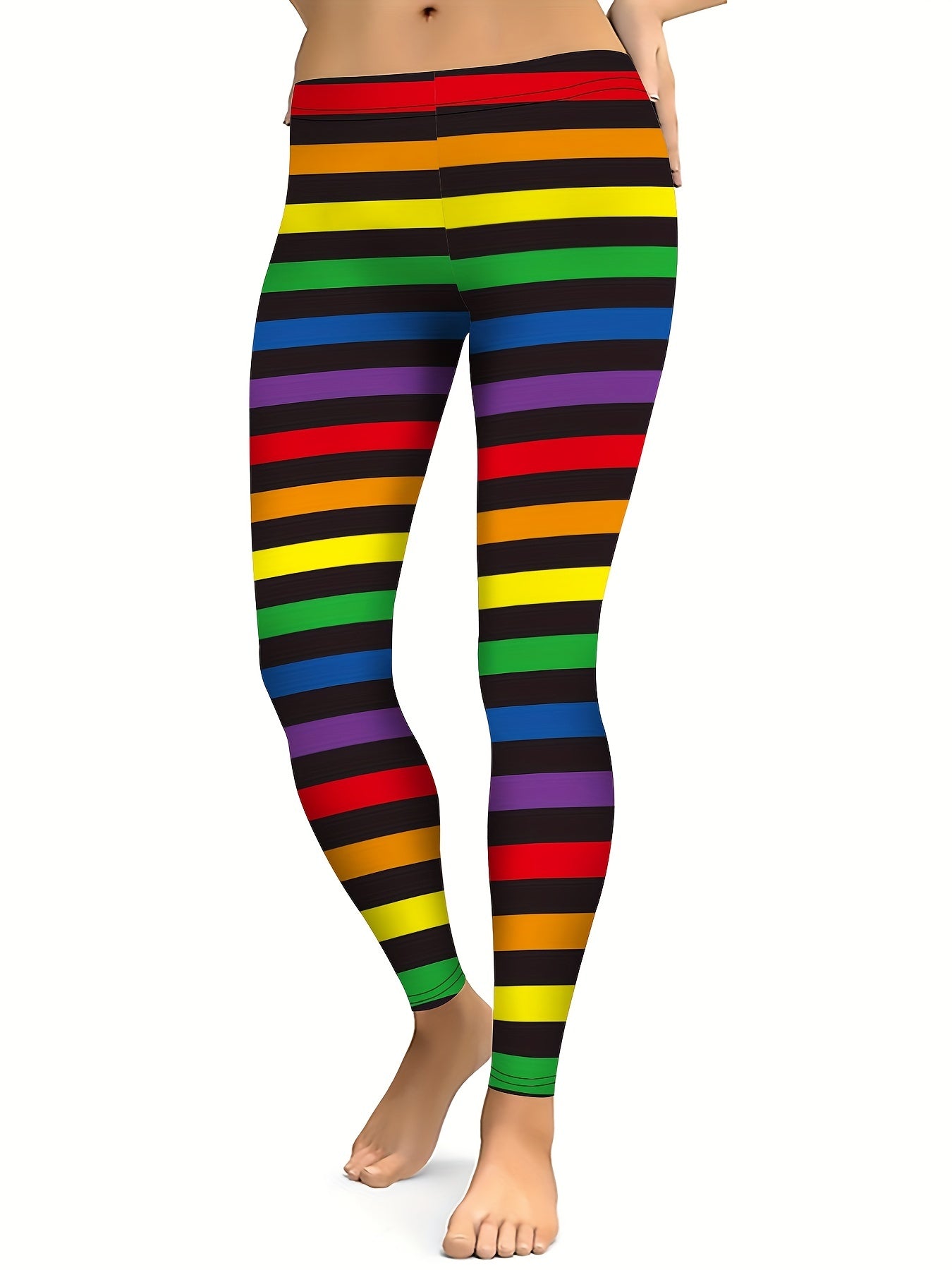 Rainbow Striped Leggings for Fitness Yoga Moisture Wicking Activewear Pants
