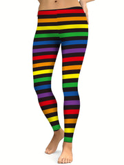 Rainbow Striped Leggings for Fitness Yoga Moisture Wicking Activewear Pants