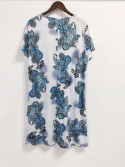 Women's Plus Paisley Print V Neck Pleated Loose Dress