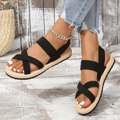 Women's Cross Strap Sandals Casual Solid Slip On Ankle Strap Flat Shoes