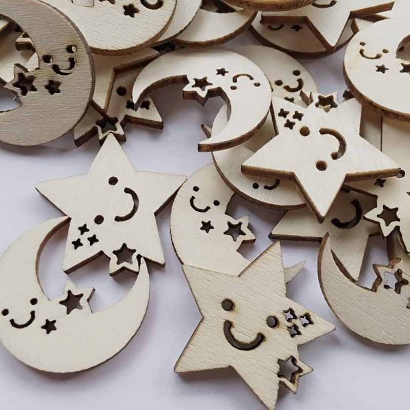 50pcs Star & Moon Wooden DIY Craft Cutouts Wooden Slices Gift Ornaments