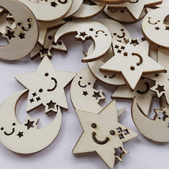 50pcs Star & Moon Wooden DIY Craft Cutouts Wooden Slices Gift Ornaments