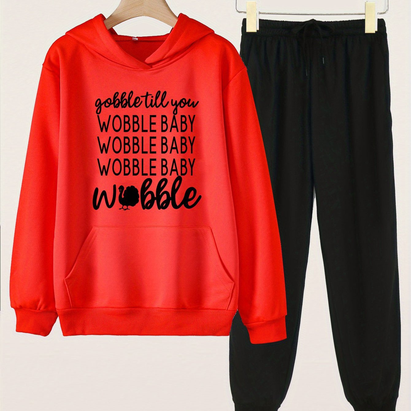 2pcs WOBBLE BABY Print Hoodies Jogger Pants Set For Girls