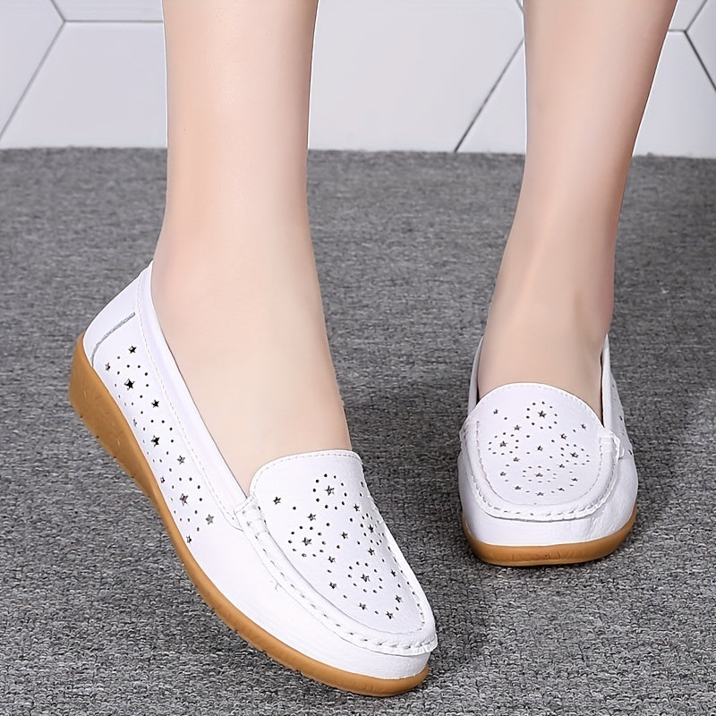 Women's Hollow Out Flat Loafers Soft Sole Slip On Shoes