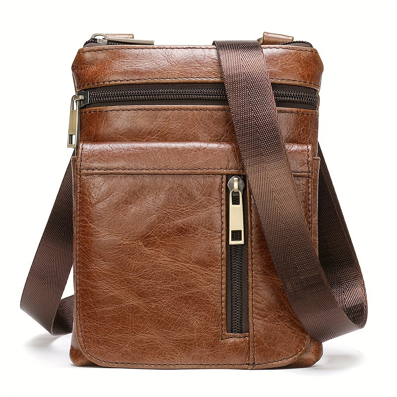 Men's Leather Messenger Bag Mobile Phone Shoulder Crossbody Bag