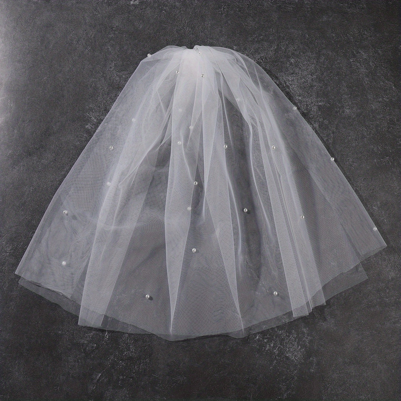 Mesh Head Veil With Comb Double Layer Bridal Veil Faux Pearl