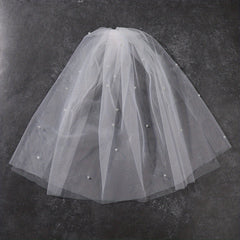 Mesh Head Veil With Comb Double Layer Bridal Veil Faux Pearl