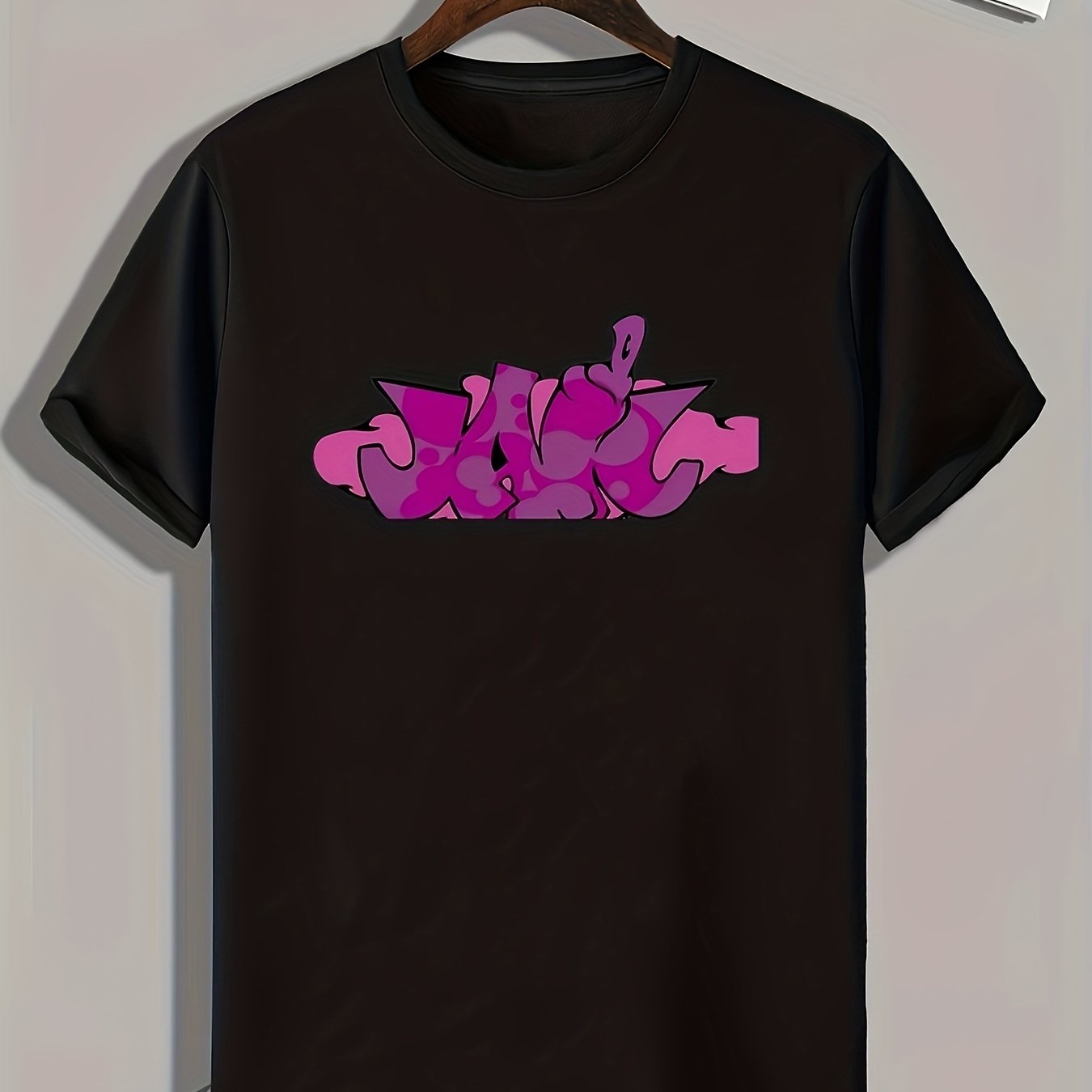 Purple Letters Print Men's Graphic T-shirt for Summer