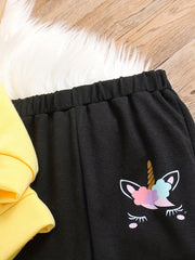 Girl's Unicorn Pattern 2pcs Sweatshirt & Sweatpants Set