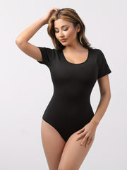 Solid Crew Neck Short Sleeve Bodysuit