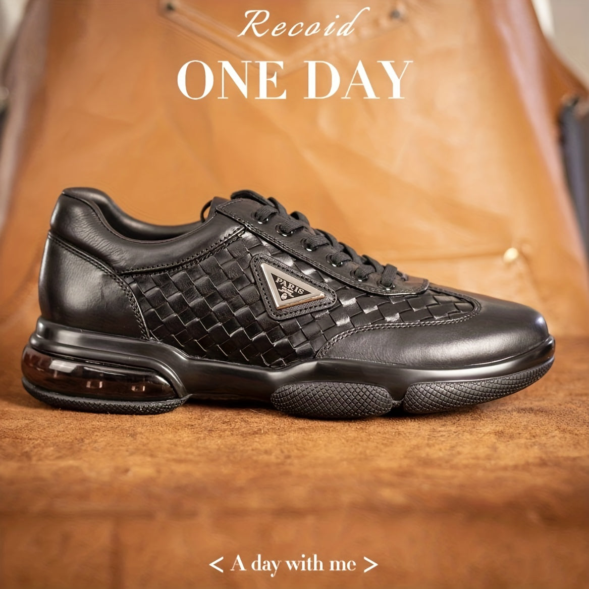 Men's Leather Plaid Lace-up Sneakers with Air Cushion
