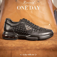 Men's Leather Plaid Lace-up Sneakers with Air Cushion
