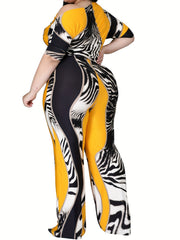 Casual Jumpsuit Print One Shoulder Long Sleeve Wide Leg