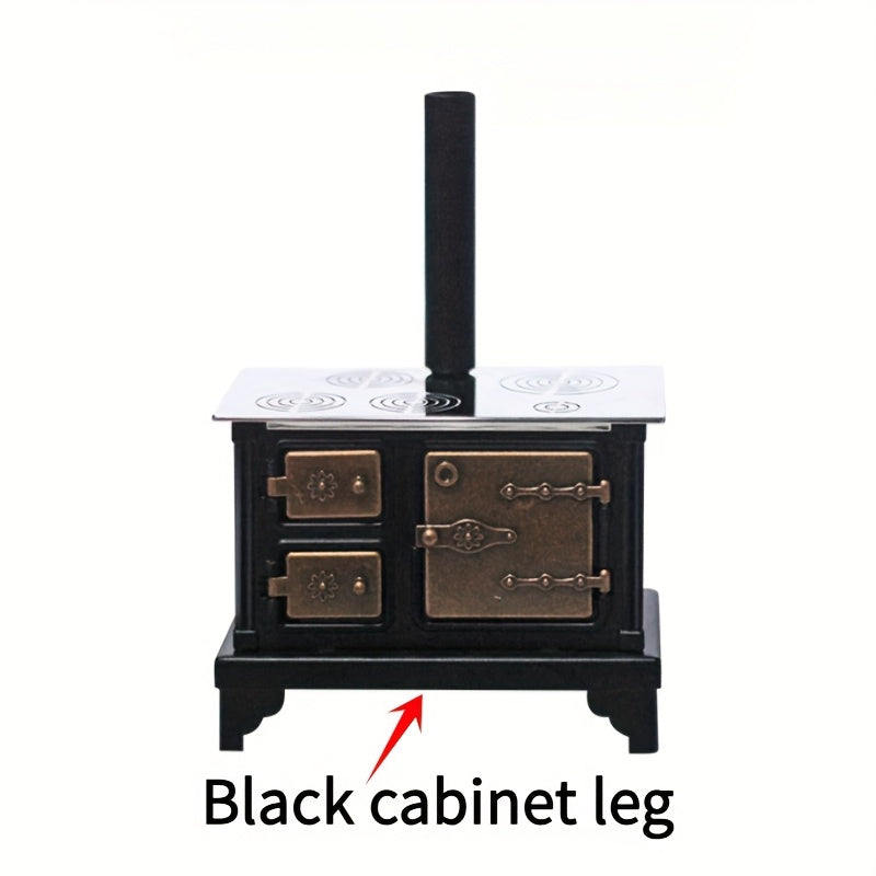 Miniature Iron Stove w/ Chimney 1:12 Dollhouse Accessory & Brown Furniture