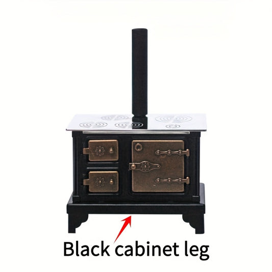 Miniature Iron Stove w/ Chimney 1:12 Dollhouse Accessory & Brown Furniture