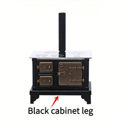Miniature Iron Stove w/ Chimney 1:12 Dollhouse Accessory & Brown Furniture