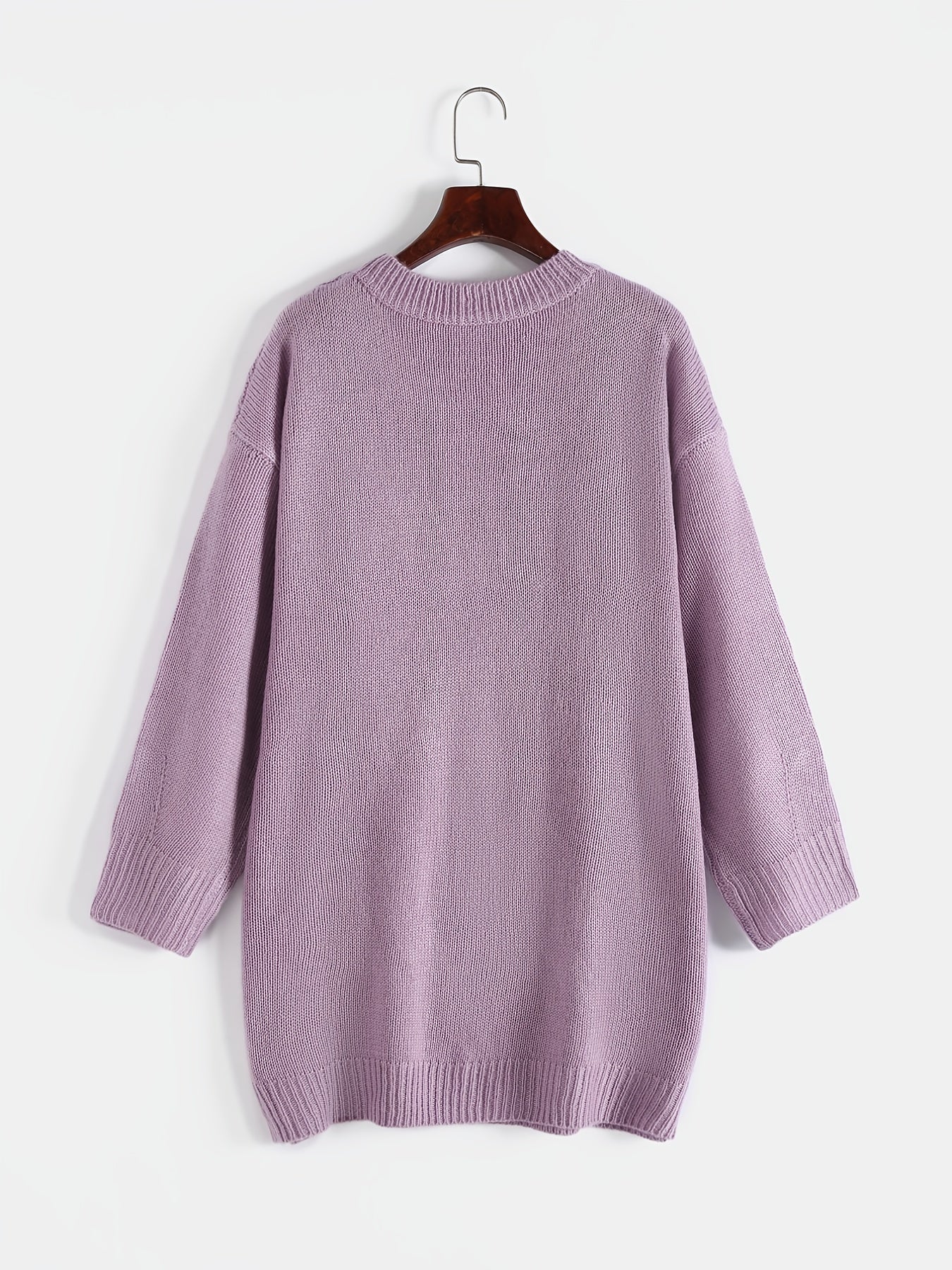 Solid Jacquard Round Neck Sweater Plus Size Women's Long Sleeve Pullover