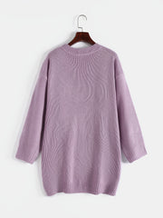 Solid Jacquard Round Neck Sweater Plus Size Women's Long Sleeve Pullover