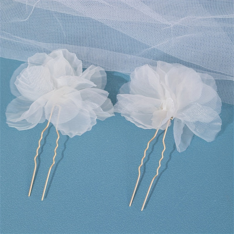 Girls Fairy Silk Flower Hairpin U Shape Tassel Hairpin