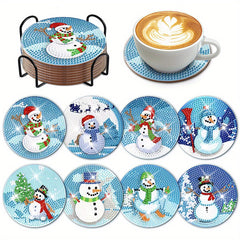 8pcs Snowman Diamond Painting Coaster Kits With Holder DIY Diamond Art