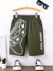 Boy's Cartoon Print Quick Dry Shorts Elastic Waist with Pockets