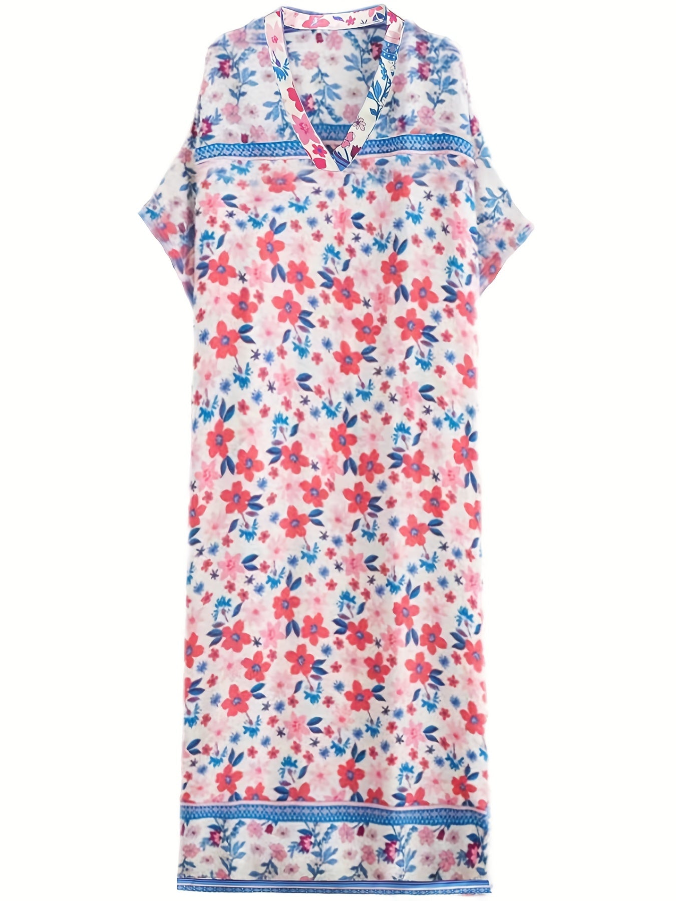 Floral Print V Neck Maxi Dress for Plus Size Women
