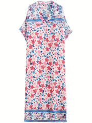 Floral Print V Neck Maxi Dress for Plus Size Women
