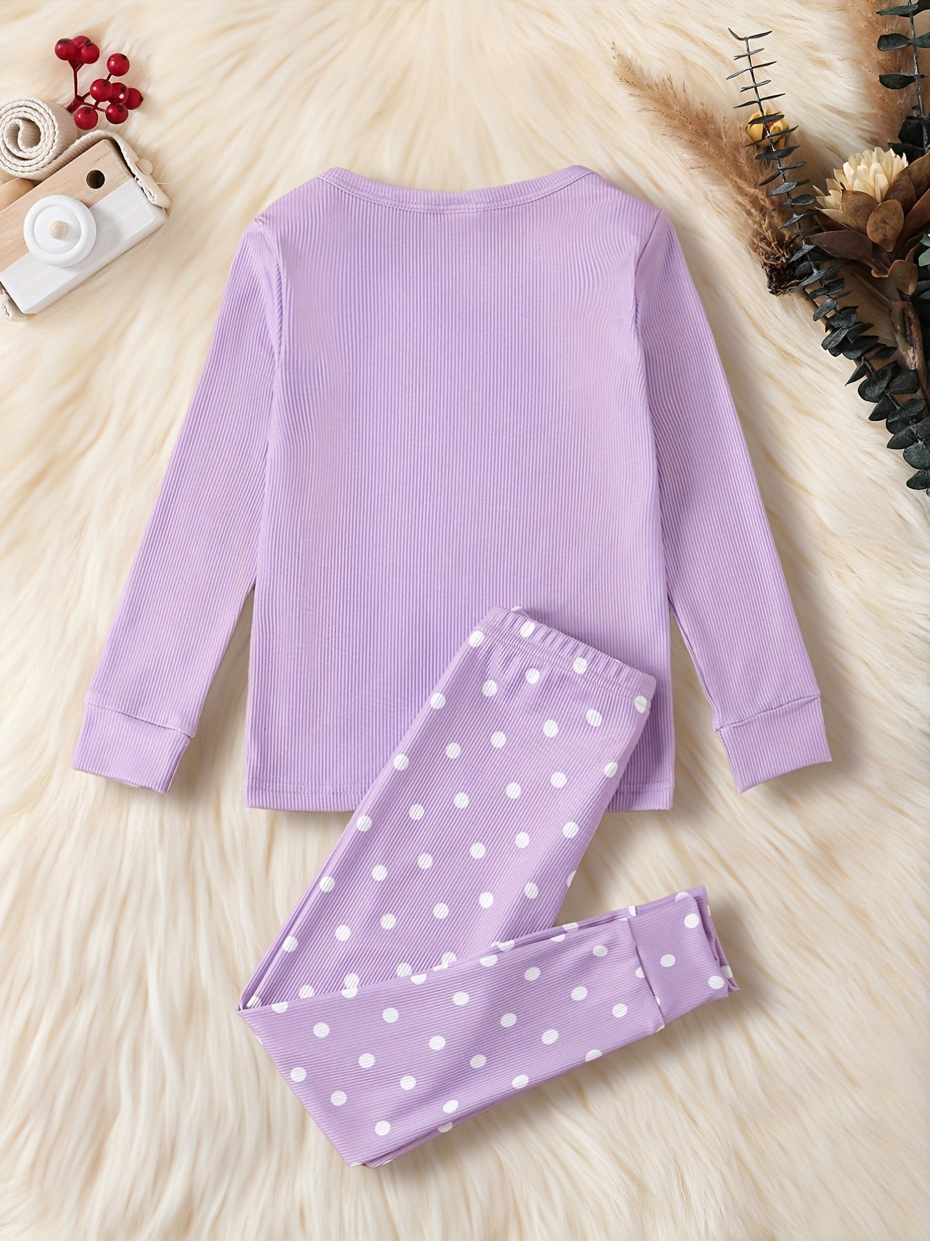 Unicorn Rainbow Pajamas Set for Girls, Long Sleeve Top & Polka Dot Pants