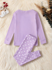Unicorn Rainbow Pajamas Set for Girls, Long Sleeve Top & Polka Dot Pants