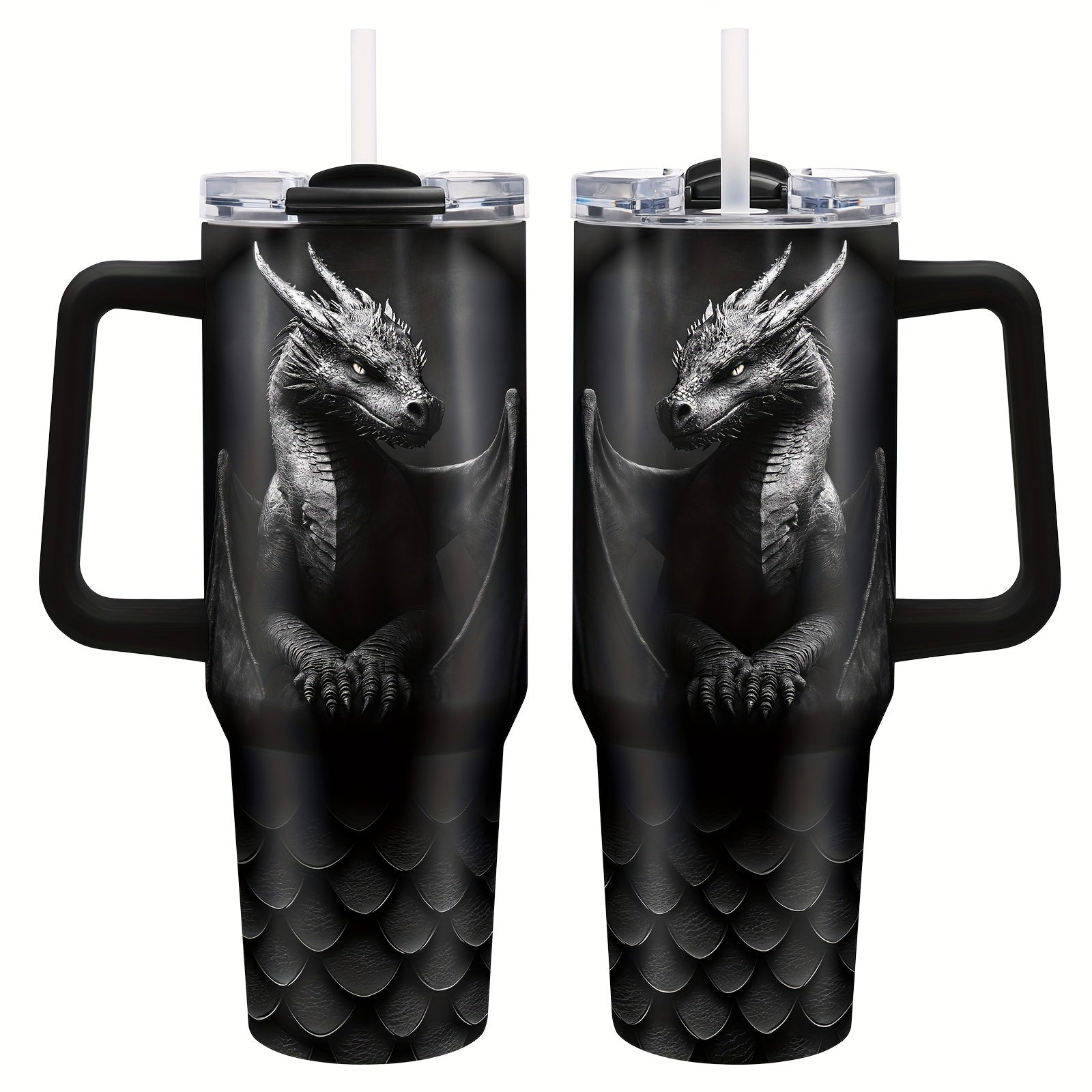 40oz Stainless Steel Dragon Tumbler Insulated Travel Mug with Lid and Handle