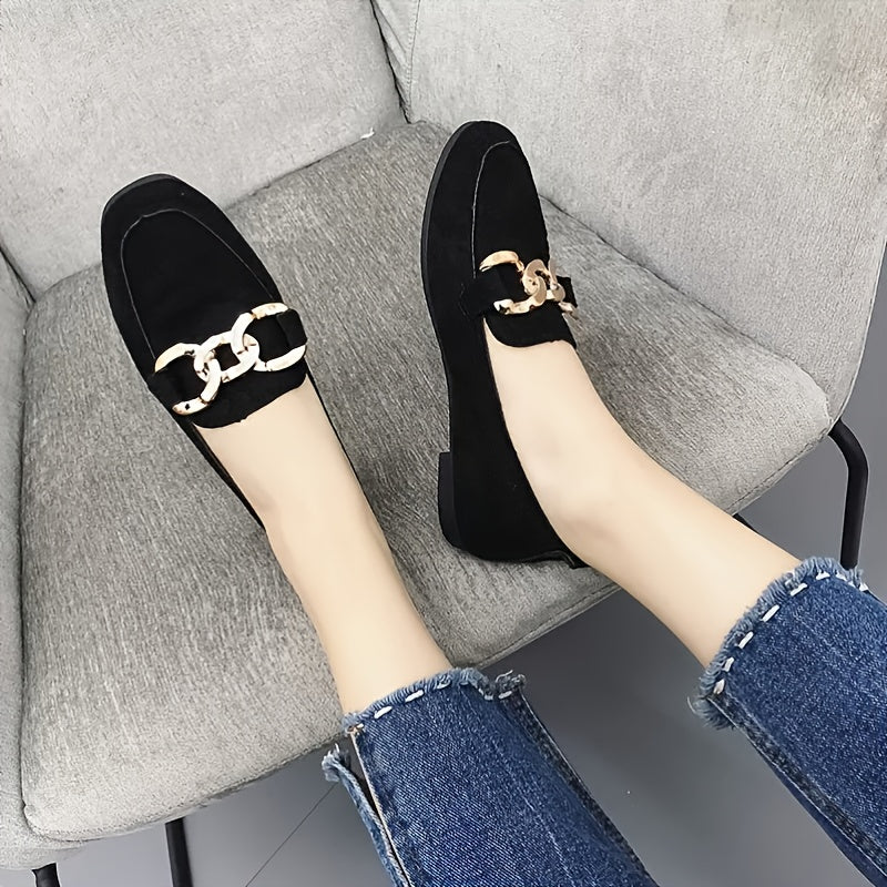 Women's Chain Decor Slip on Flat Shoes Comfortable Beanie Shoes