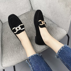 Women's Chain Decor Slip on Flat Shoes Comfortable Beanie Shoes