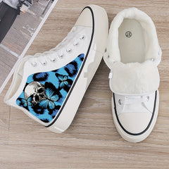 Skull & Butterfly Plush Lined Canvas Sneakers
