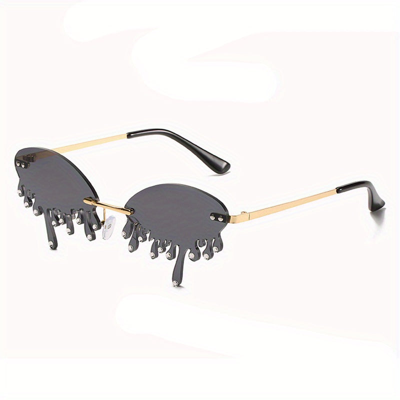 Rhinestone Rimless Flame Sunglasses for Women Men