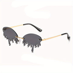 Rhinestone Rimless Flame Sunglasses for Women Men