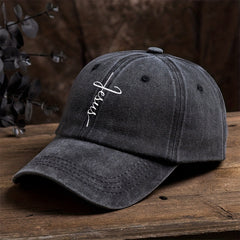 Faith Cross Print Baseball Cap Solid Washed Distressed Unisex Sun Hat