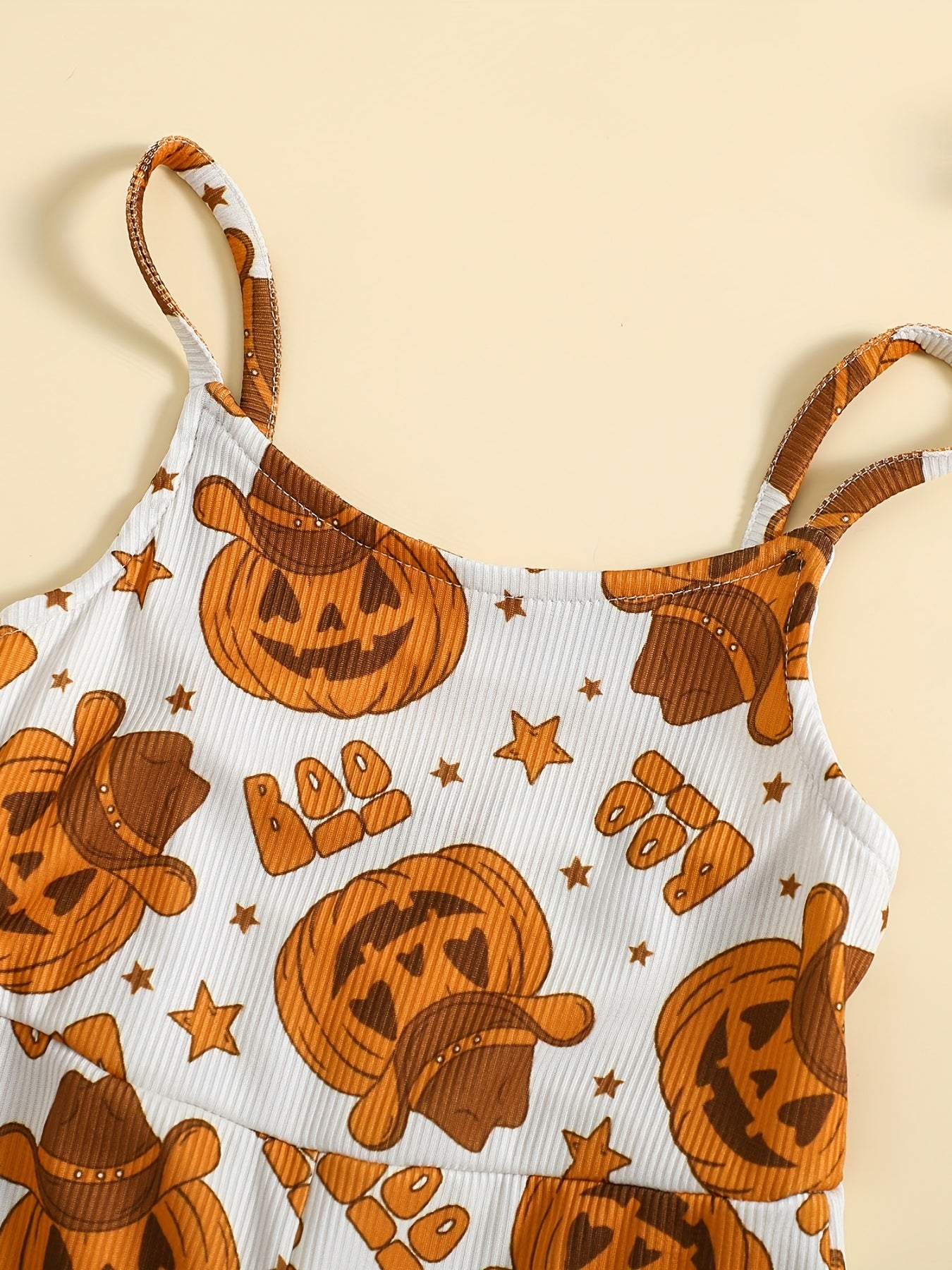 Girls' Pumpkin Allover Ribbed Flare Leg Jumpsuit