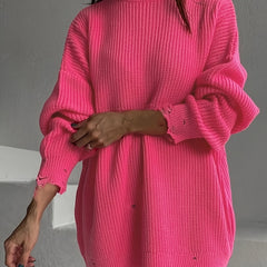 Ripped Pullover Knitted Top Casual Drop Shoulder Sweater