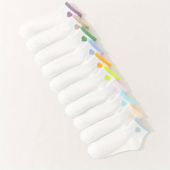 10 Pairs Heart Print Socks Breathable Women's Stockings & Hosiery
