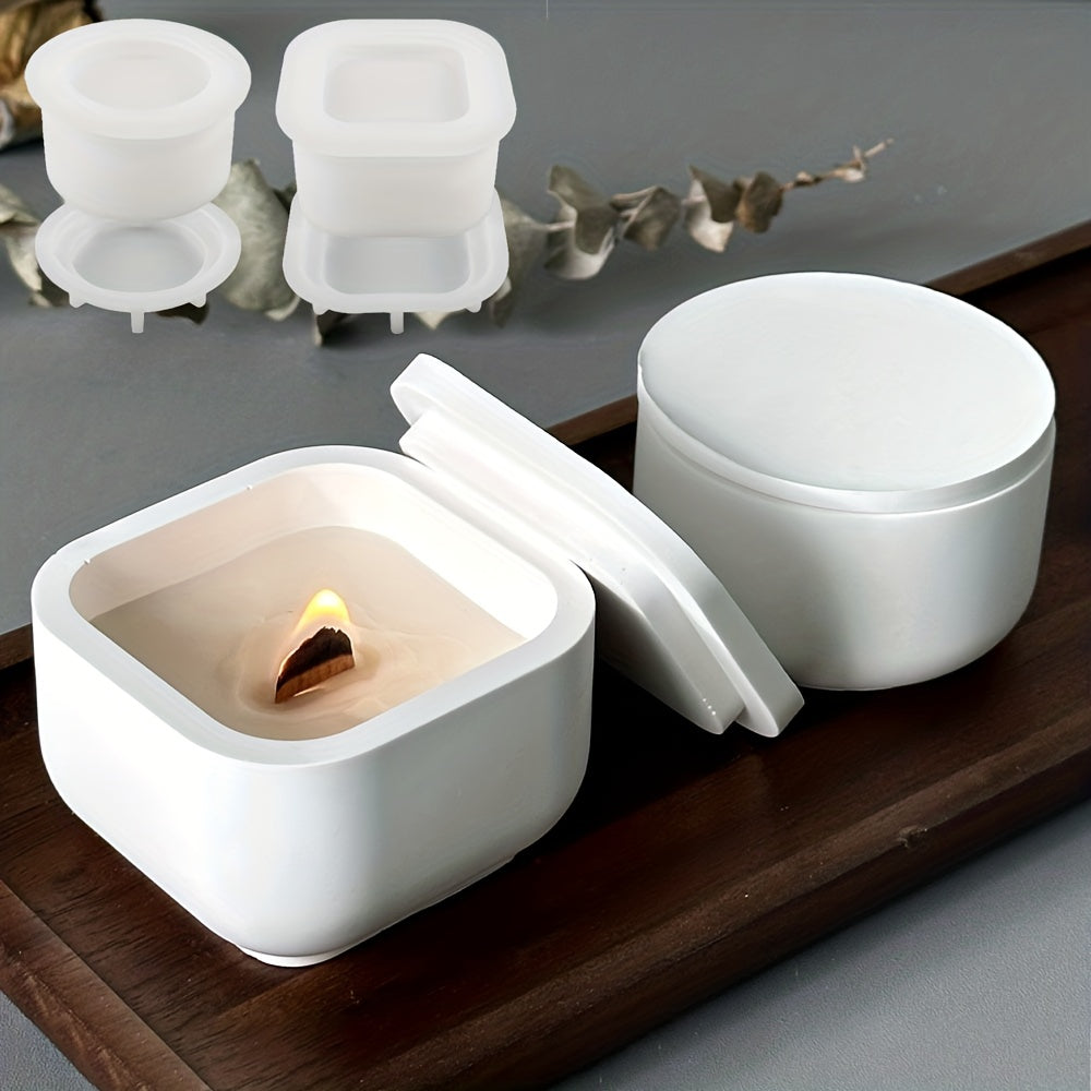 Square Candle Jar Silicone Mold with Lid DIY Craft Ornaments Making
