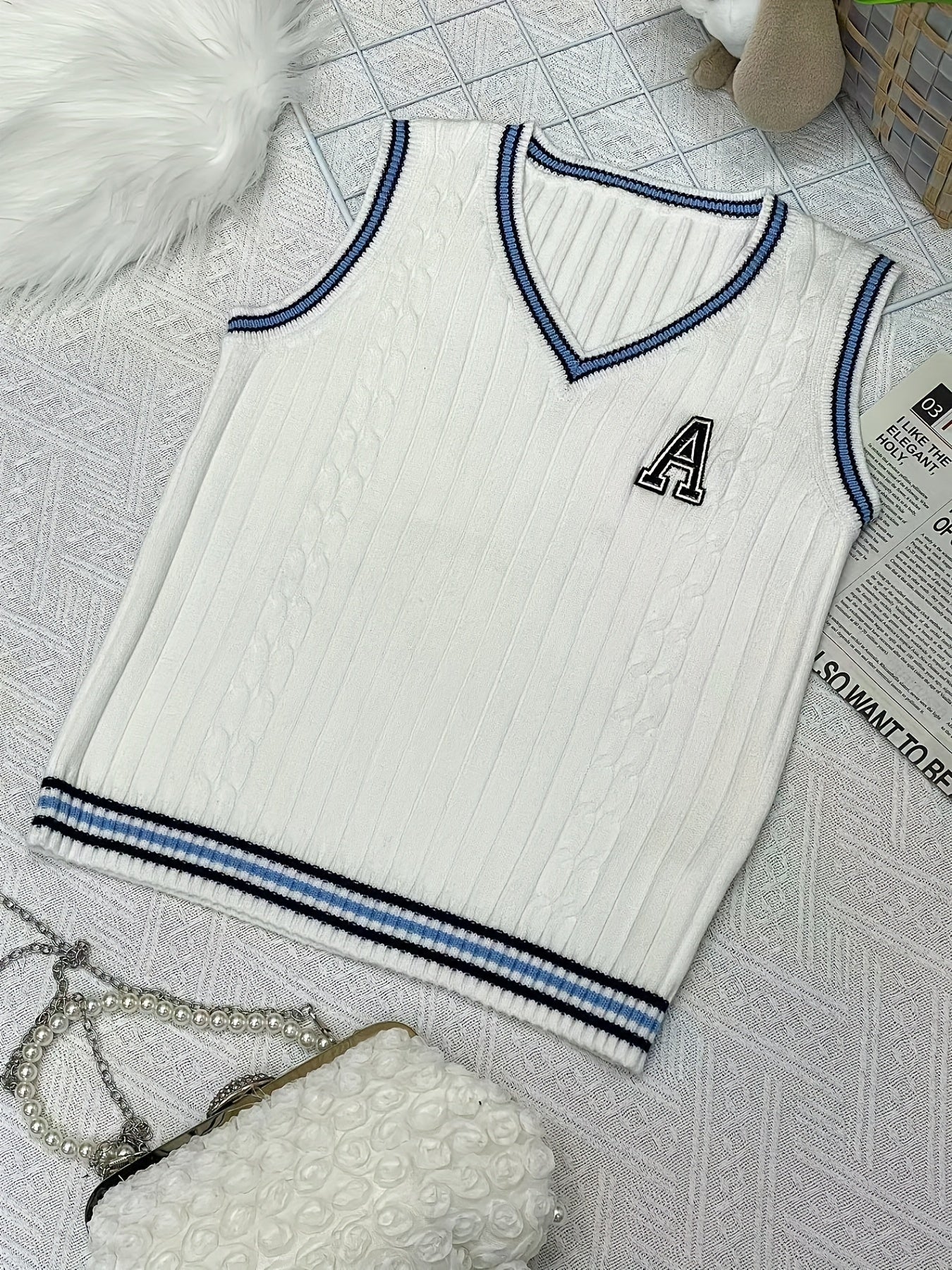 Youth V Neck Knitted Vest Uniform Varsity Style