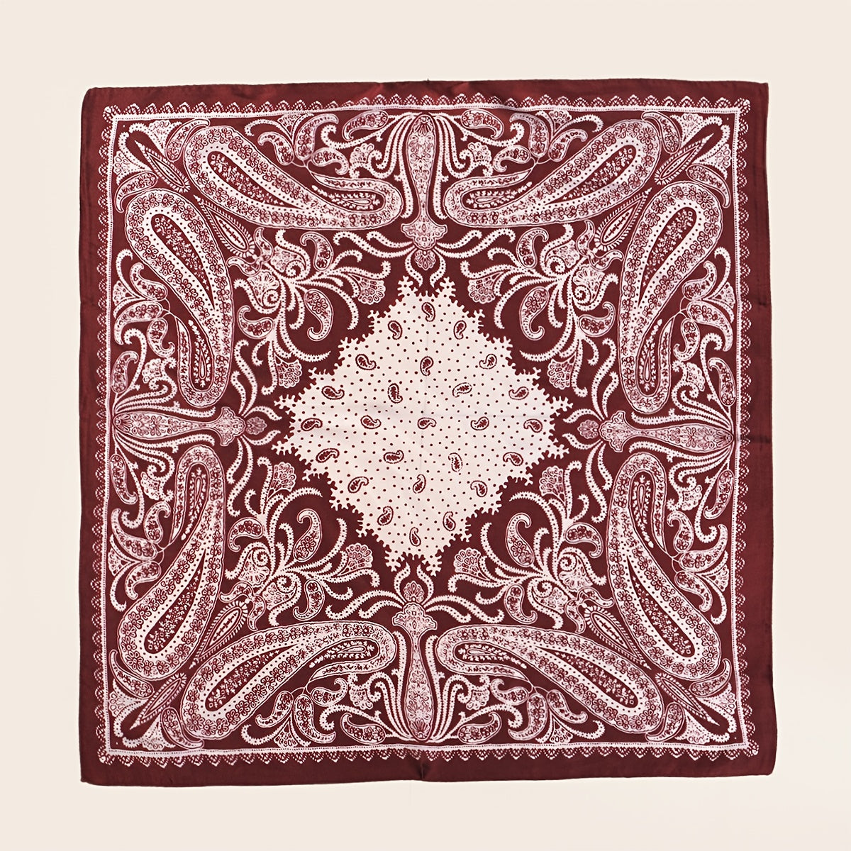 70cm Square Vintage Wine Red Paisley Neckerchief Satin Head Scarf