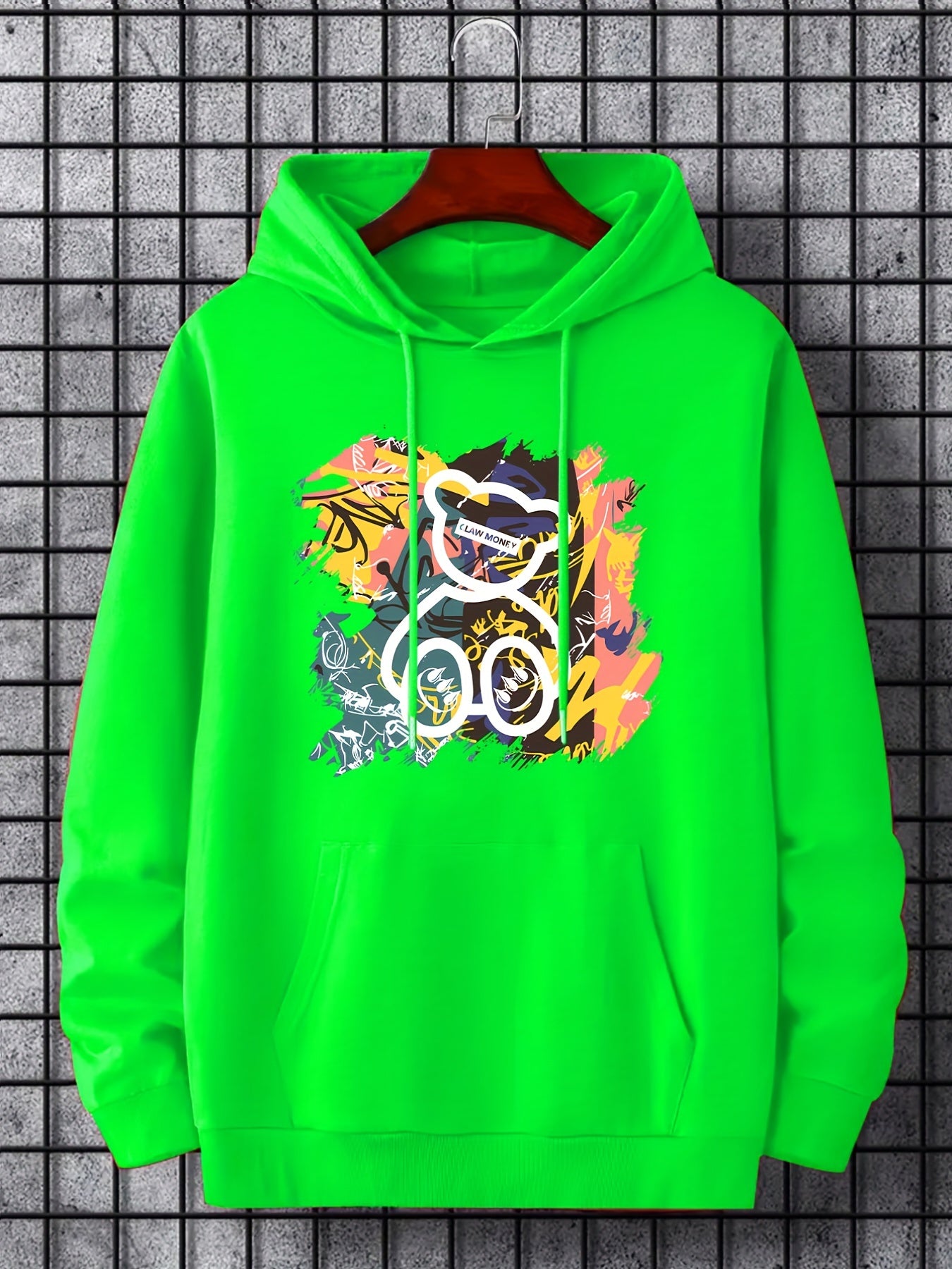 Cartoon Bear & Graffiti Print Hoodie for Men