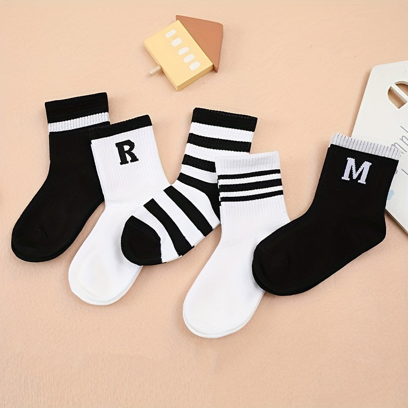 5 Pairs Boys Casual Knit Socks Thin Mesh Breathable Soft Seamless Toe Socks