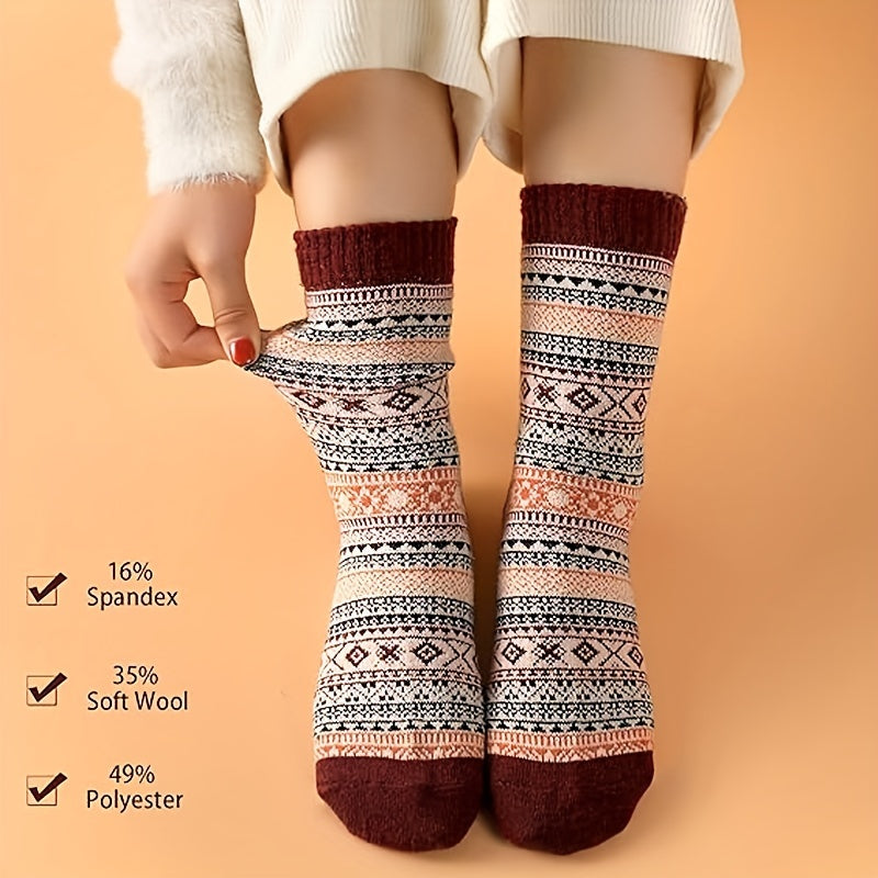 5 Pairs Winter Wool Couple Socks Warm Holiday Vintage Style