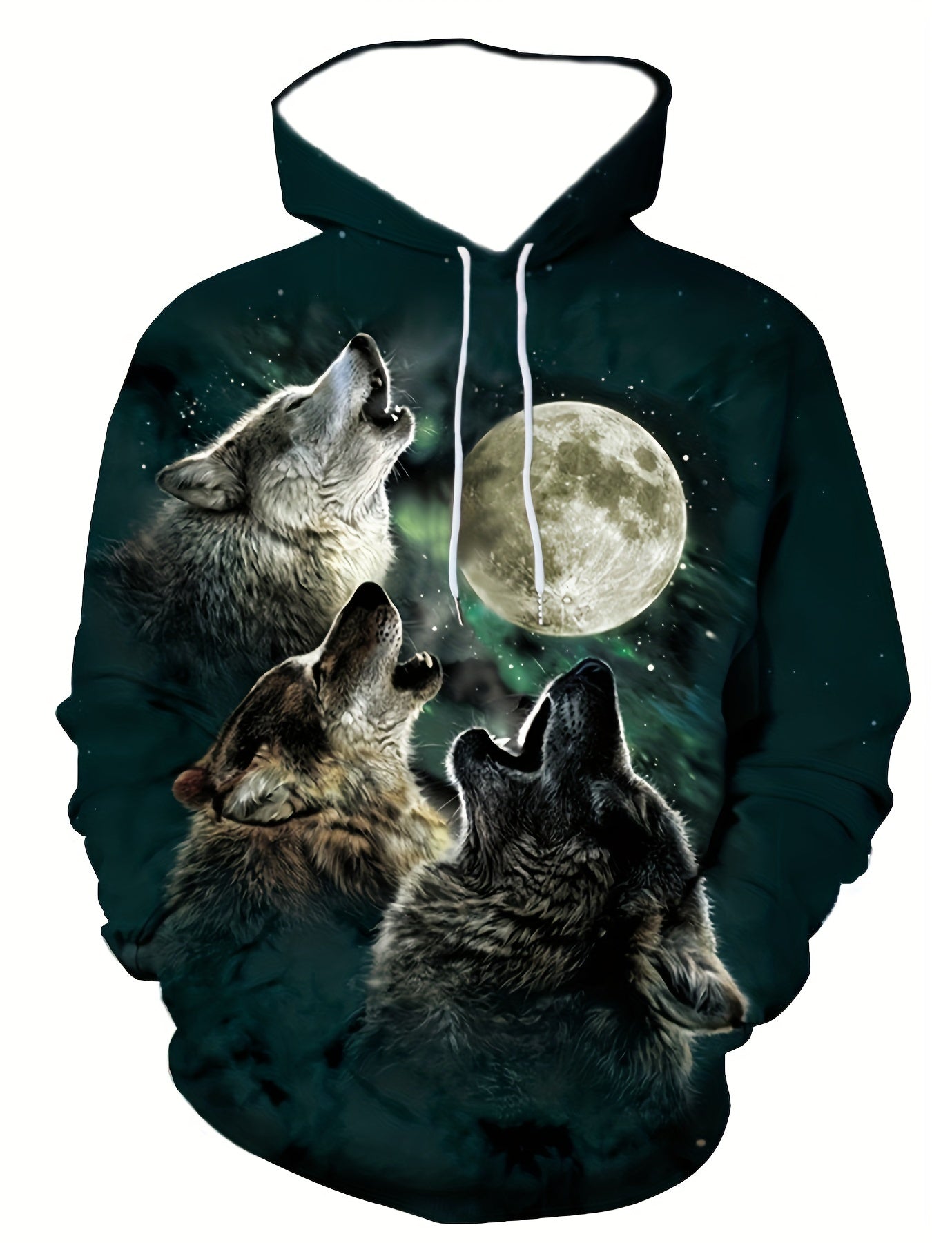 Men's Wolves 3D Print Hoodie, Kangaroo Pocket, Comfy Loose Pullover