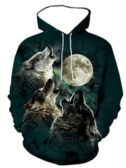 Men's Wolves 3D Print Hoodie, Kangaroo Pocket, Comfy Loose Pullover