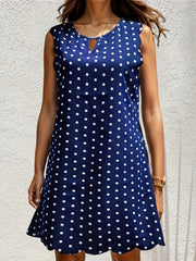 Polka Dot Scallop Trim Sleeveless Dress