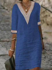 Guipure Lace V Neck Dress Short Sleeve for Spring & Summer